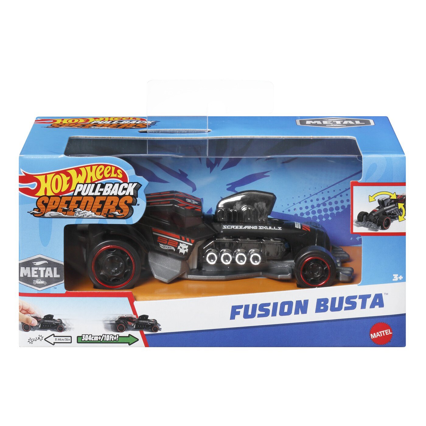 Masinuta Hot Wheels Pull-Back Speeders - Fusion Busta, scara 1:43