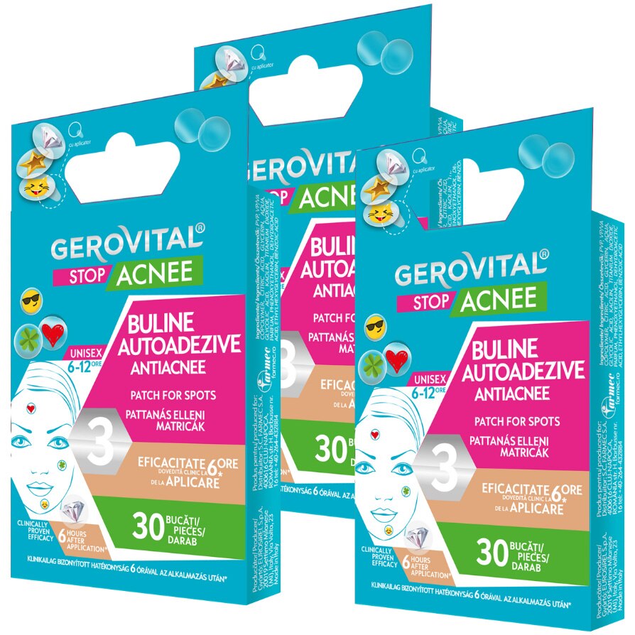 Gerovital Stop Acne gift pack: Self-adhesive anti-acne dots, 30 pieces + Self-adhesive anti-acne dots, 30 pieces + Self-adhesive anti-acne dots, 30 pieces