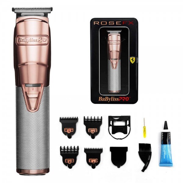 Trimmer profesional cu acumulator Babyliss Pro Metal Rose Gold FX7880RGE, 2 tipuri de lame interschimbabile, Autonomie 120 min, Motor foarte puternic controlat digital, 2 piepteni de tuns