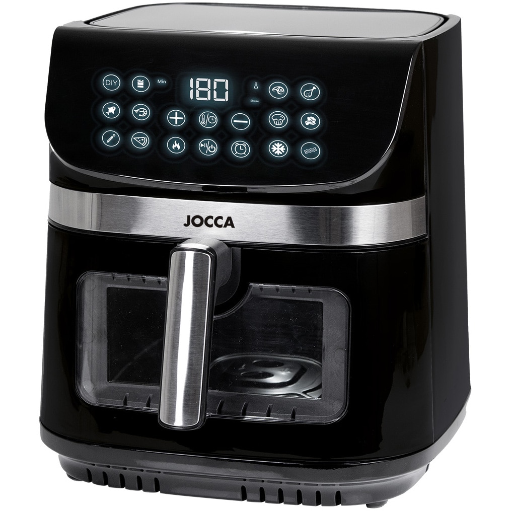 Hot air fryer, oil-free, Jocca 2352, 2200W, 9L, double resistance, touch control, LED display, 10 preset programs, non-stick grill, cool-touch handle, overheating protection, black
