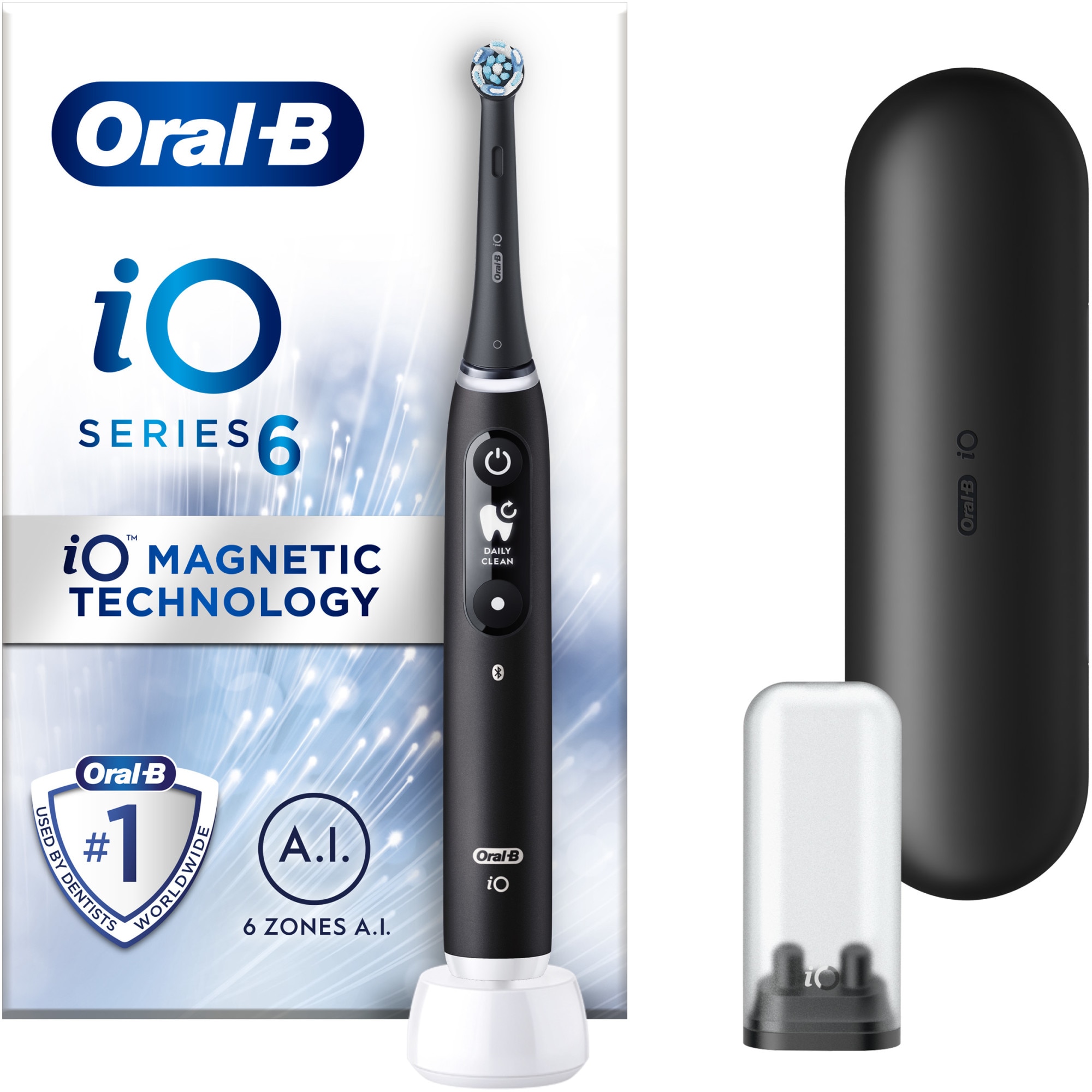 OralB iO6 Black electric toothbrush: Magnetic Tech, AI, LED, Smart sensor, Timer, 5 modes, Travel kit.