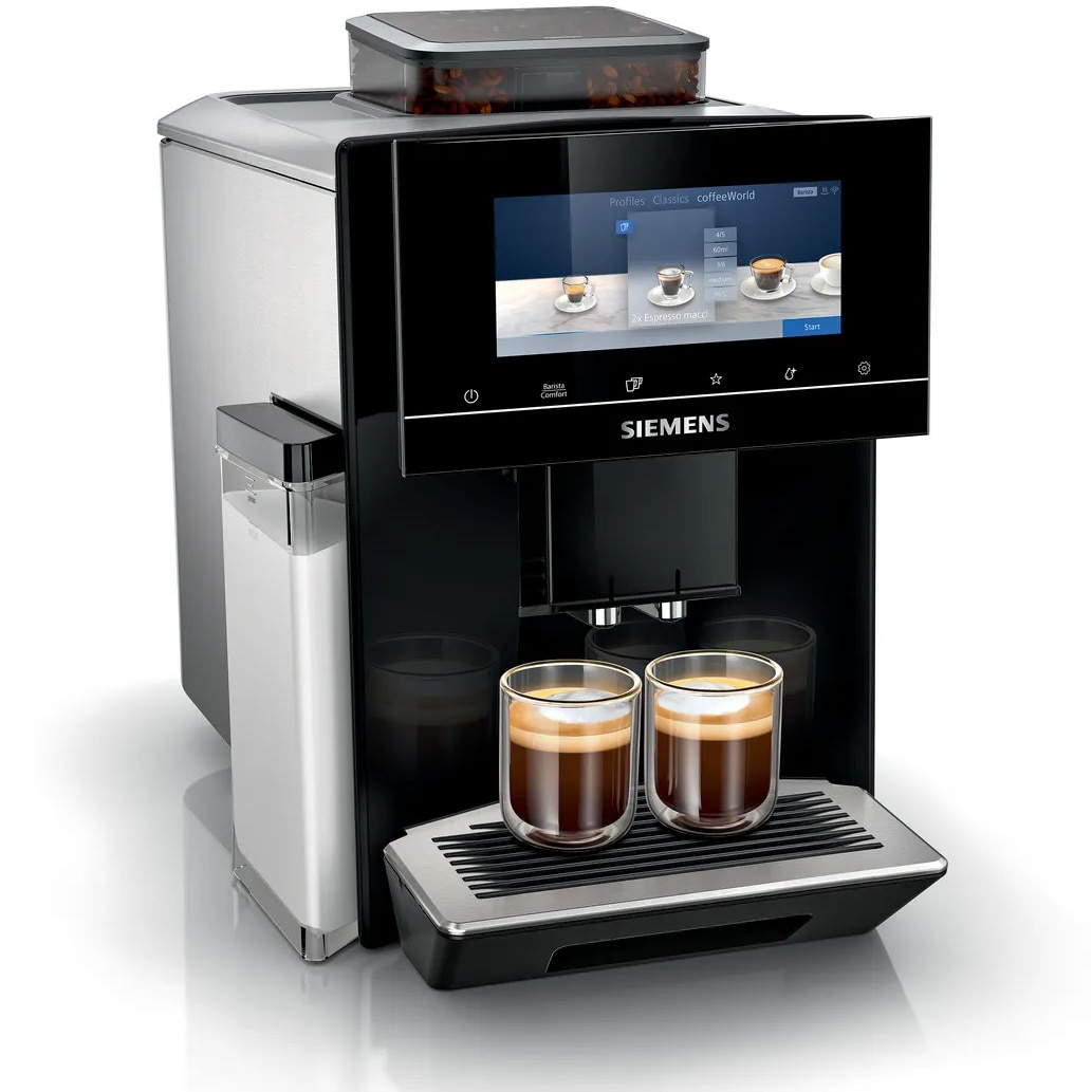Siemens TQ903R09 automatic espresso machine, 1500W, 19 bar, 25 programs, Home Connect, 2.3 l water tank, iSelect display, AutoMilk Clean, Ceramic grinder, Milk container, superSilent, Silver/black