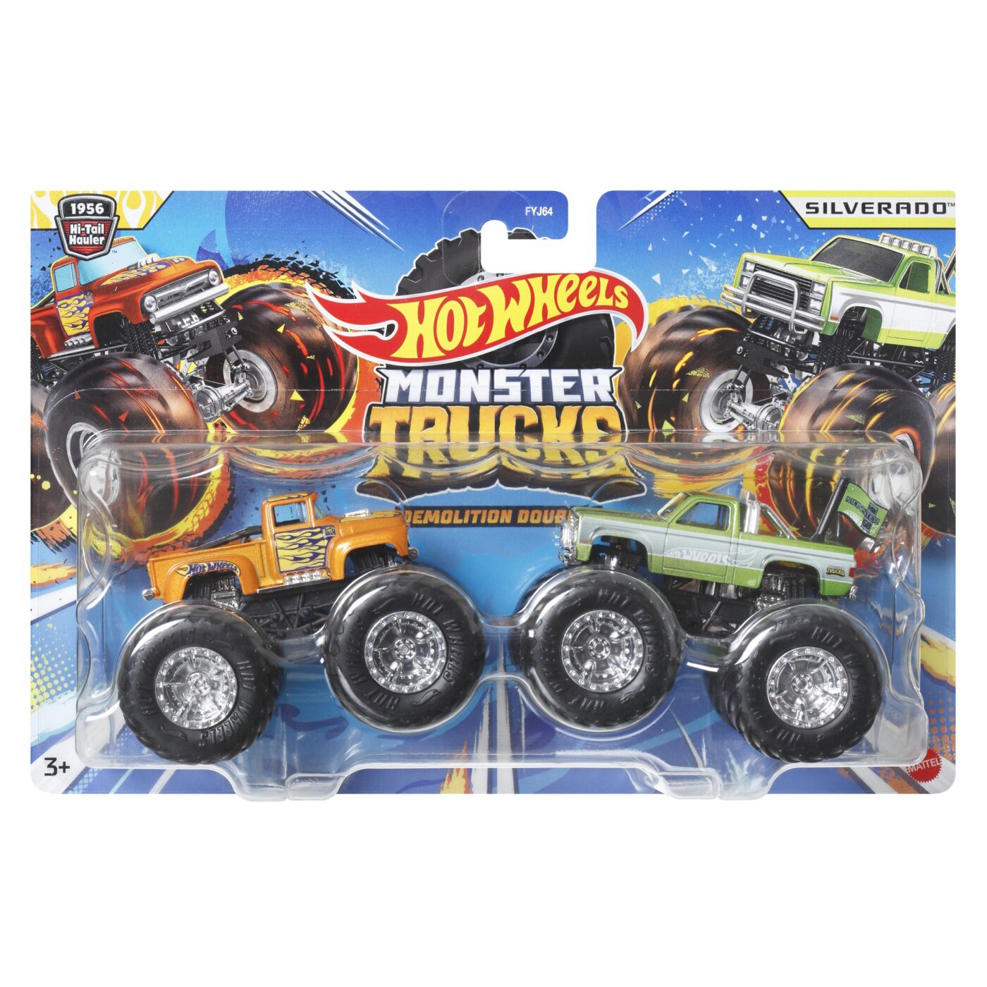 Set 2 masinute Hot Wheels Monster Trucks - Hi-Tail Hauler si Silverado, 1:64