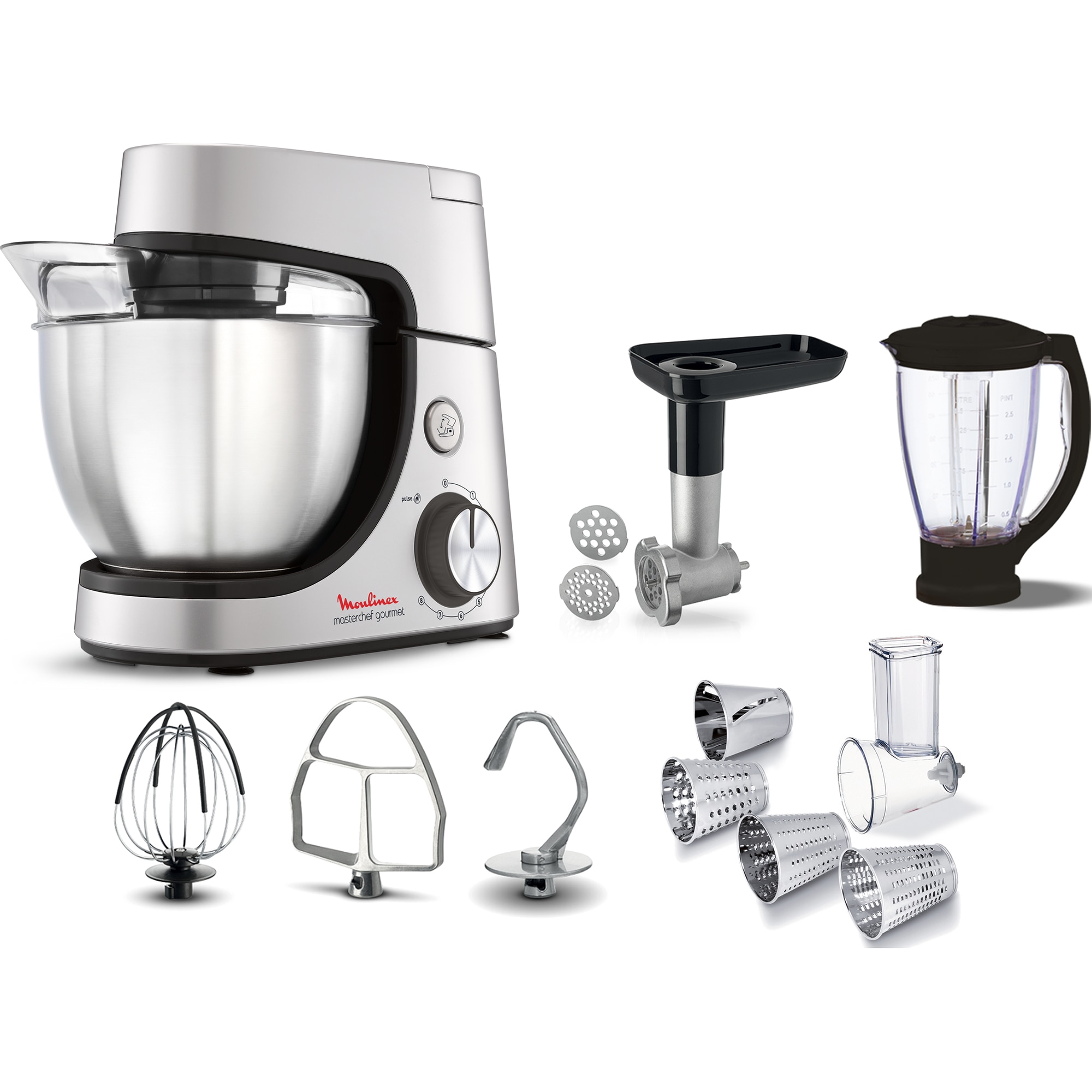 Tefal MasterChef Gourmet QB516D38: 1100W, 8 speeds, pulse, 46L, 15L blender, slicer, mincer, wire flex, silver