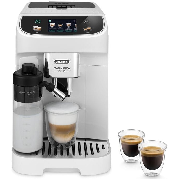 Espressor automat De’Longhi Magnifica PLUS ECAM 320.60.W 0132250016, 1450 W, 15 tipuri de bauturi, 15 bari, Carafa pentru lapte, Tehnologie LatteCrema, Alb