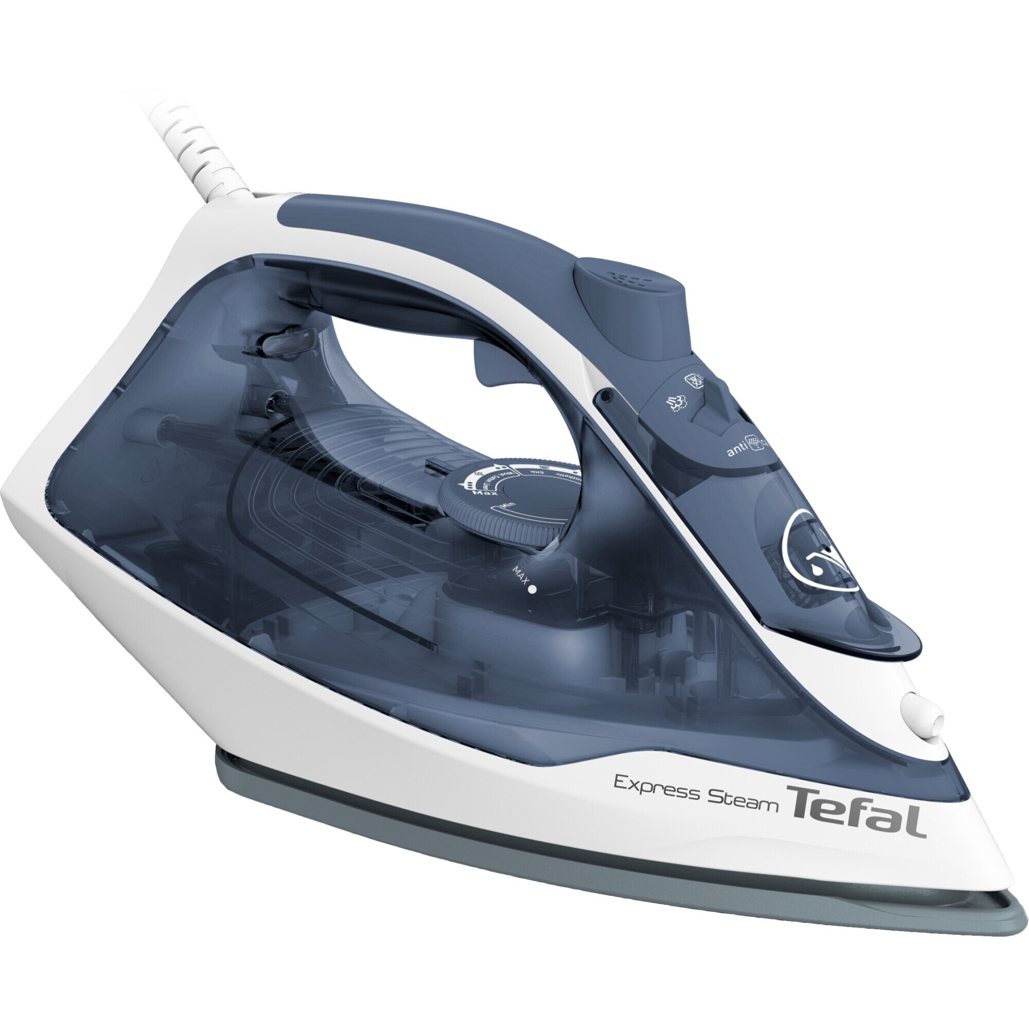 Tefal Express Steam FV2837E0 iron, 2400W, steam jet 165 g/min, variable steam 0-35 g/min, 270 ml, Cerilium soleplate, white/blue