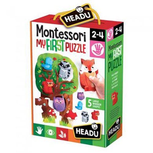 Puzzle Headu Montessori Primul meu puzzle - Padurea, 6 piese, 5 figurine lemn