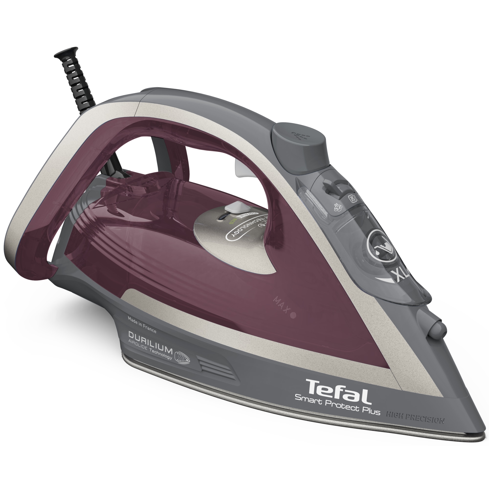 Iron Tefal Smart Protect Plus FV6870E0, 2800 W, Durilium AirGlide soleplate, steam jet 260 g min, automatic stop, anti-limescale function, violet white