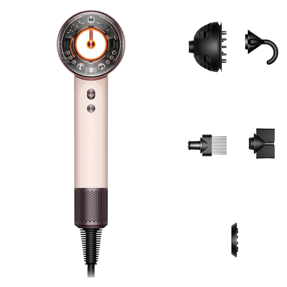 Uscator de par Dyson Supersonic Nural HD16 113407-01, 110.000 rpm, 4 setari de temperatura, 3 setari de viteze, Ceramic Pink/Rose Gold