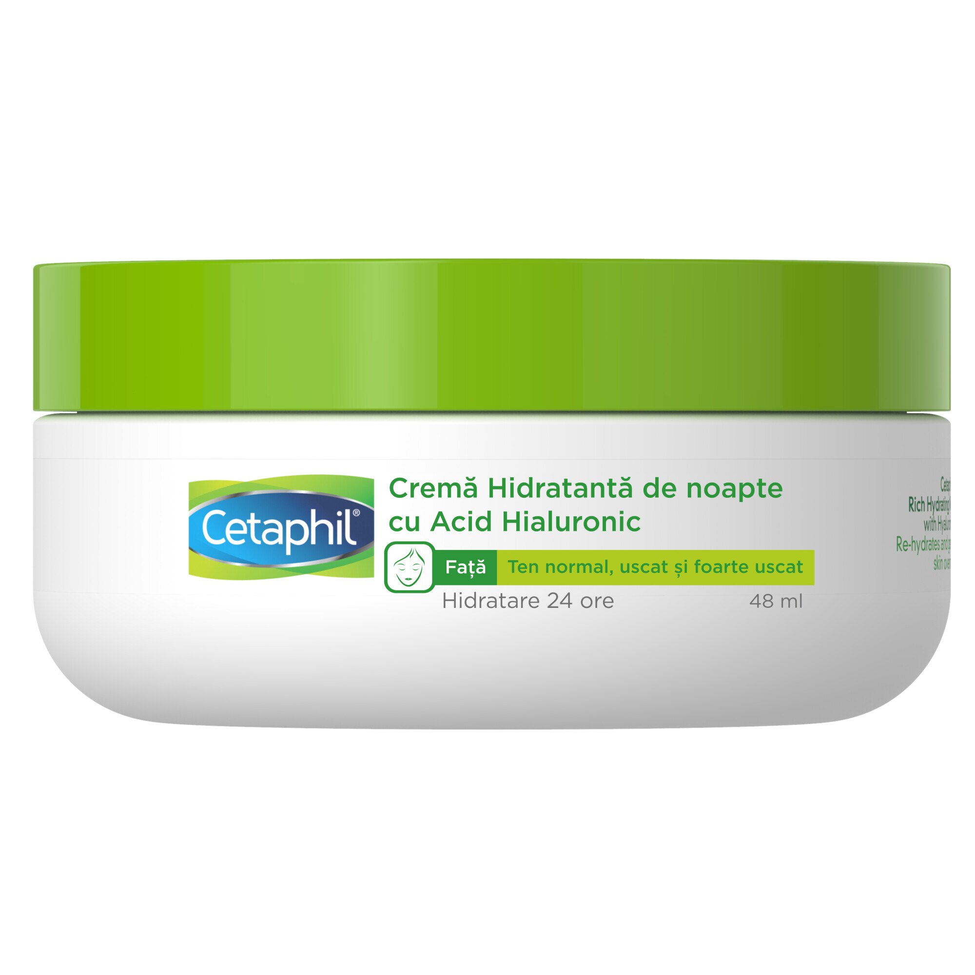 Cetaphil Moisturizing Night Cream for the face, 24-hour intense hydration with hyaluronic acid and olive oil extract, fragrance-free, paraben-free, 48 ml