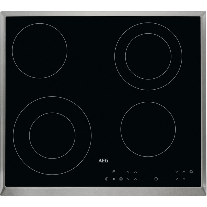 Plita incorporabila AEG HK634021XB, Vitroceramica, 4 zone de gatit, Control touch, Stop&go, Rama inox, 60 cm, Negru