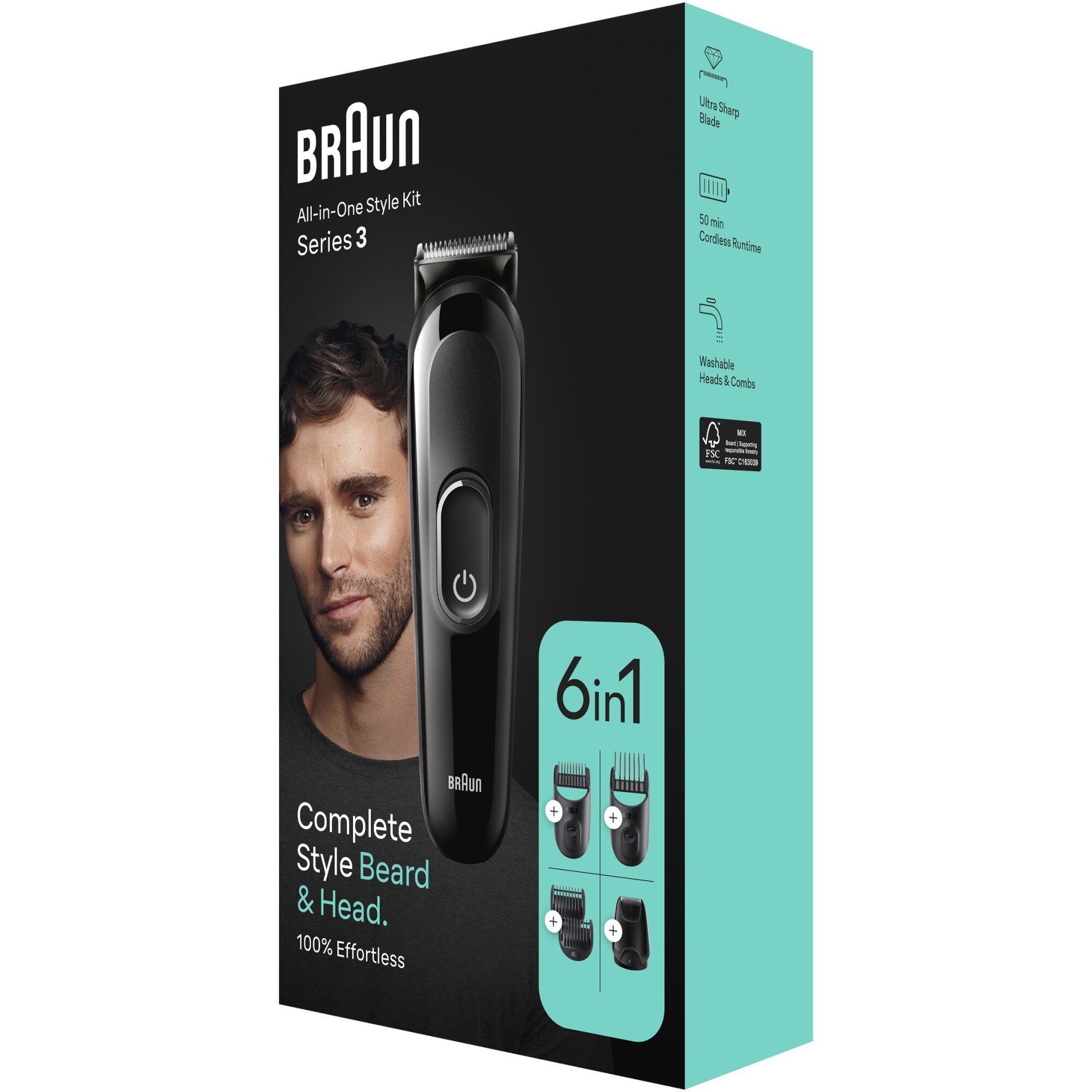 Braun MGK3410 clipper, Wet&amp;Dry, 6in1, 4 combs, 1 mini shaver, 50 min autonomy, Black