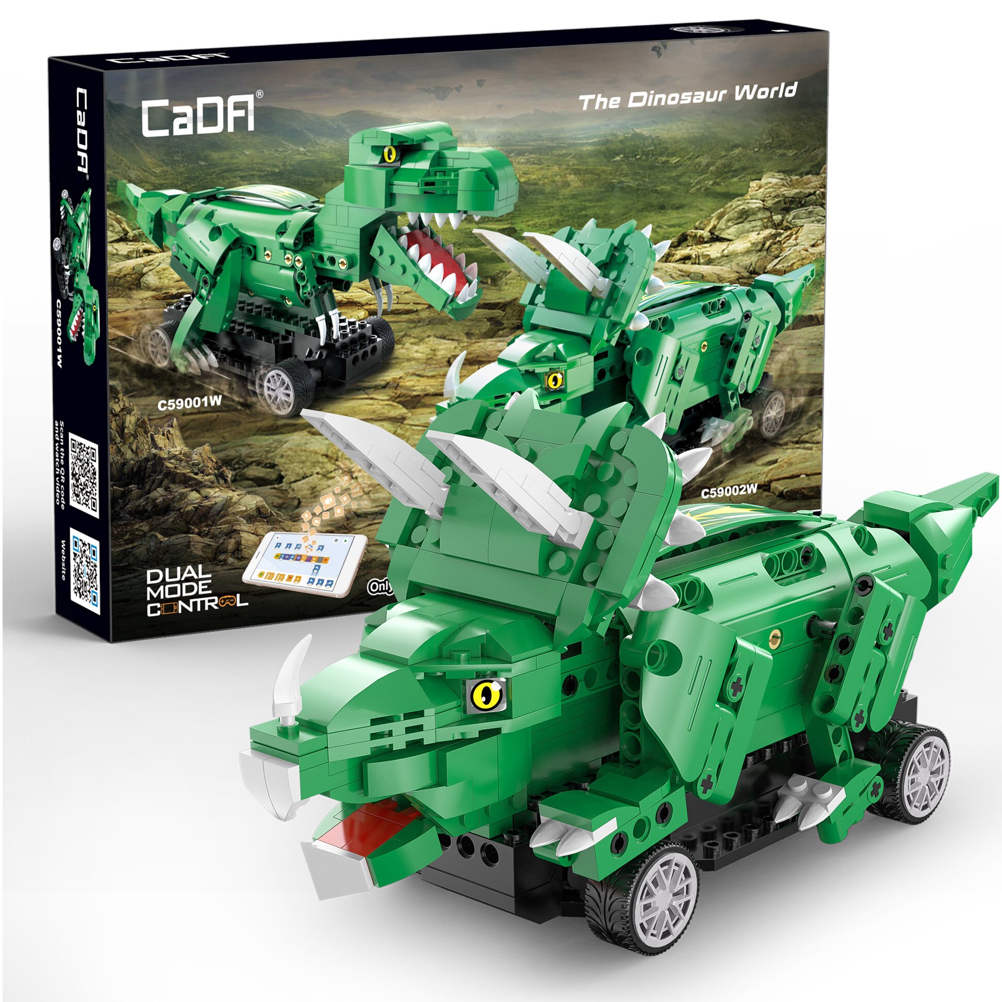 Set constructie CaDa - Dinozaurul Triceratops, cu telecomanda si aplicatie telefon, 317 piese