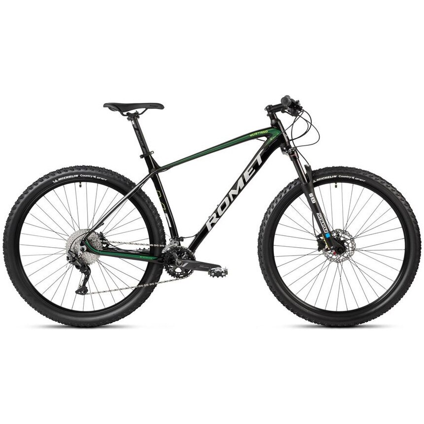 Romet Mustang M5 MTB bike, 29", size S, black/green