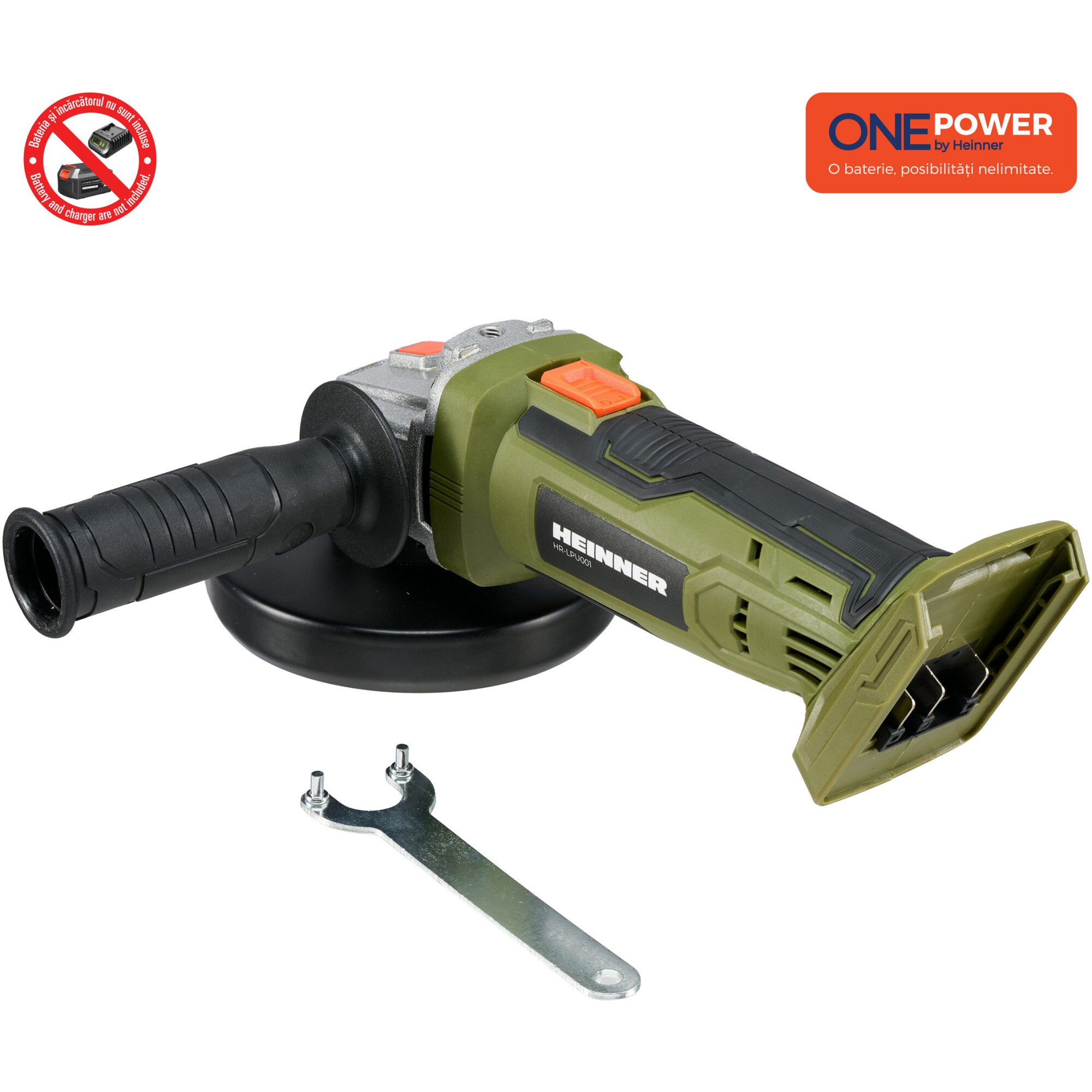 Polizor unghiular Heinner HR-LPU001, 18V, 9500RPM, 125mm, OnePower, fără acumulator/încărcător