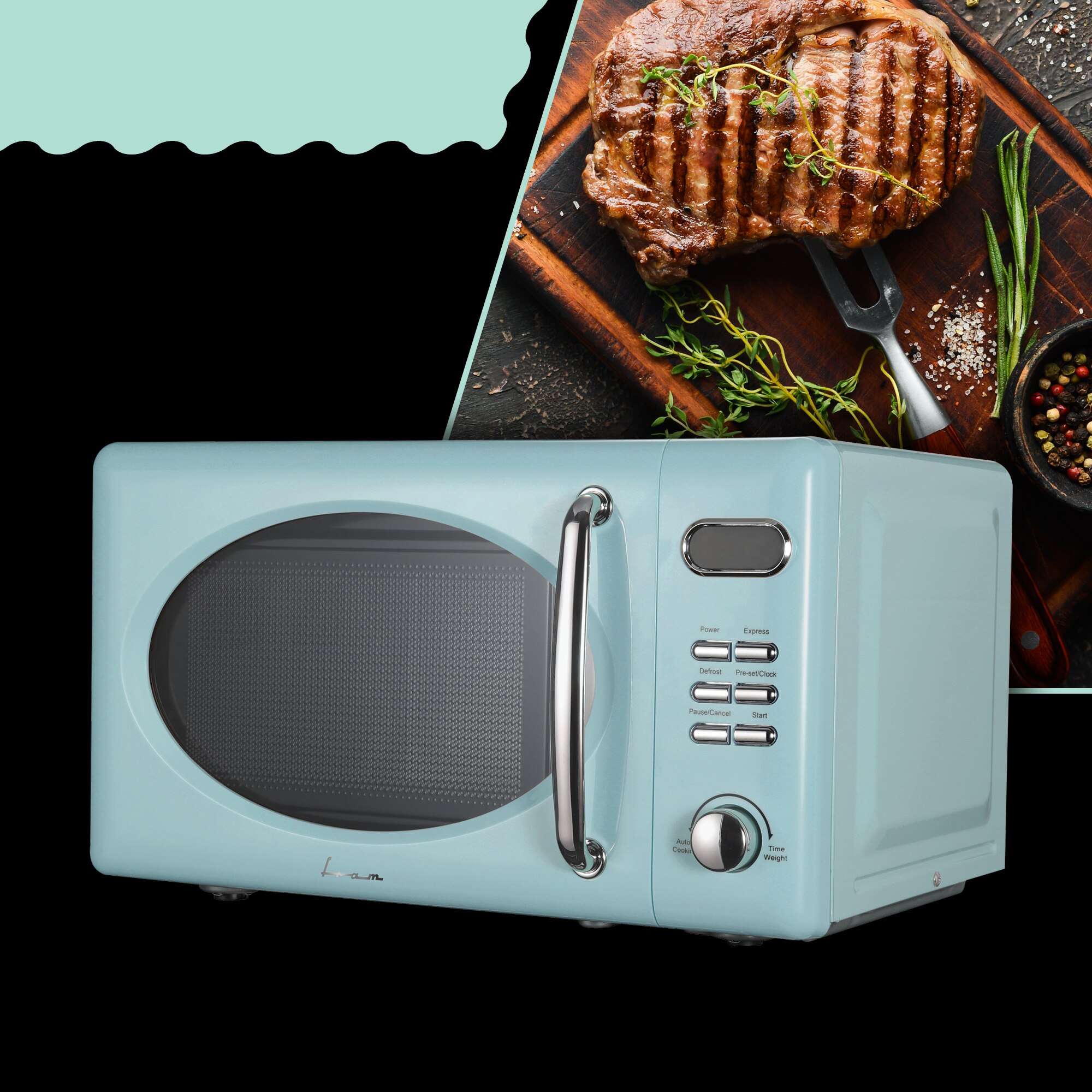 Cuptor cu microunde Fram FMW-20DGBL, 20l, 700W, Digital, Grill 800W, 5 Nivele de putere, Functie decongelare, Bleu