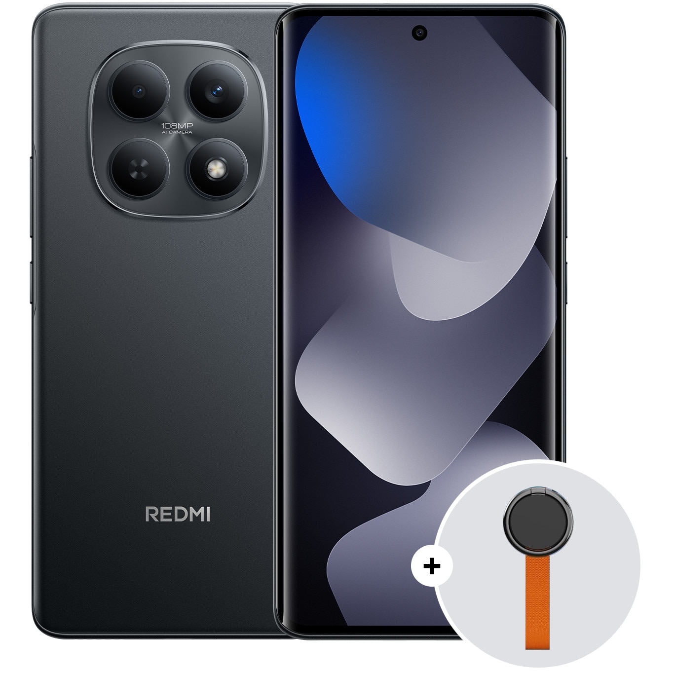 Xiaomi REDMI Note 15 Mobile Phone, 6GB RAM, 128GB, Black + Woven Strap Ring Stand